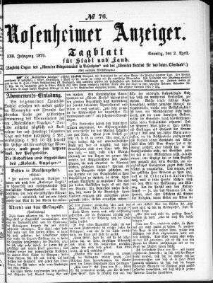 Rosenheimer Anzeiger Sonntag 2. April 1876