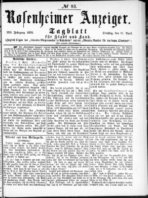 Rosenheimer Anzeiger Dienstag 11. April 1876