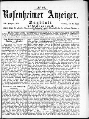 Rosenheimer Anzeiger Samstag 15. April 1876