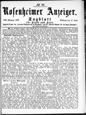 Rosenheimer Anzeiger Mittwoch 19. April 1876