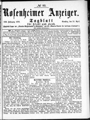 Rosenheimer Anzeiger Samstag 22. April 1876