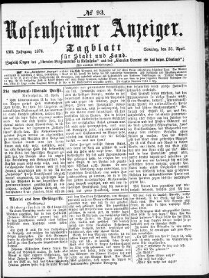 Rosenheimer Anzeiger Sonntag 23. April 1876