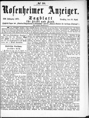 Rosenheimer Anzeiger Samstag 29. April 1876