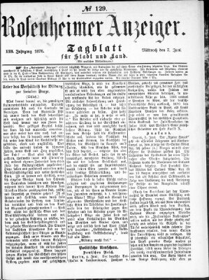 Rosenheimer Anzeiger Mittwoch 7. Juni 1876