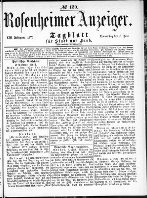 Rosenheimer Anzeiger Donnerstag 8. Juni 1876