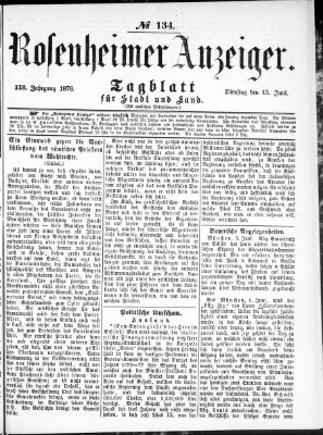 Rosenheimer Anzeiger Dienstag 13. Juni 1876