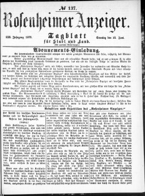 Rosenheimer Anzeiger Sonntag 18. Juni 1876