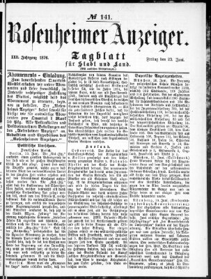 Rosenheimer Anzeiger Freitag 23. Juni 1876