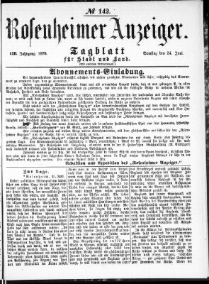 Rosenheimer Anzeiger Samstag 24. Juni 1876