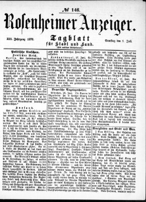 Rosenheimer Anzeiger Samstag 1. Juli 1876