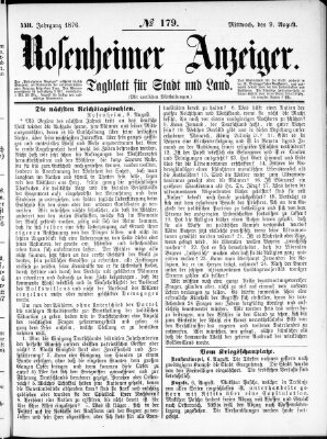 Rosenheimer Anzeiger Mittwoch 9. August 1876