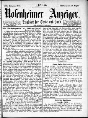 Rosenheimer Anzeiger Mittwoch 23. August 1876