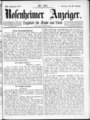 Rosenheimer Anzeiger Dienstag 29. August 1876