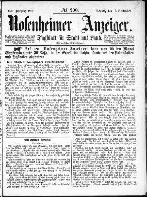 Rosenheimer Anzeiger Sonntag 3. September 1876