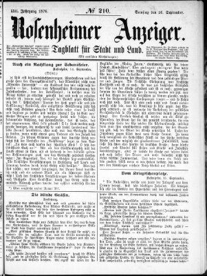 Rosenheimer Anzeiger Samstag 16. September 1876