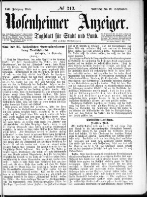 Rosenheimer Anzeiger Mittwoch 20. September 1876