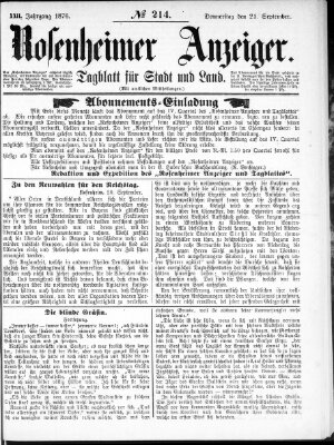 Rosenheimer Anzeiger Donnerstag 21. September 1876