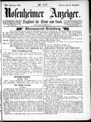 Rosenheimer Anzeiger Sonntag 24. September 1876