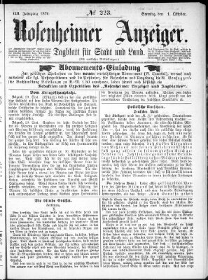 Rosenheimer Anzeiger Sonntag 1. Oktober 1876