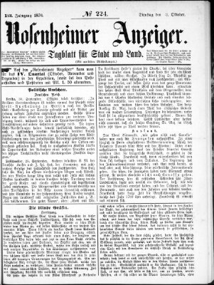 Rosenheimer Anzeiger Dienstag 3. Oktober 1876