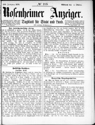 Rosenheimer Anzeiger Mittwoch 4. Oktober 1876