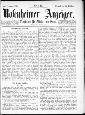 Rosenheimer Anzeiger Mittwoch 11. Oktober 1876