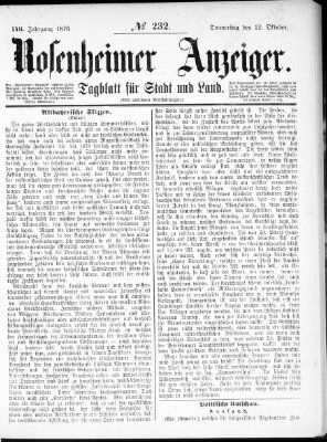 Rosenheimer Anzeiger Donnerstag 12. Oktober 1876