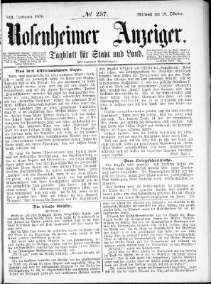 Rosenheimer Anzeiger Mittwoch 18. Oktober 1876