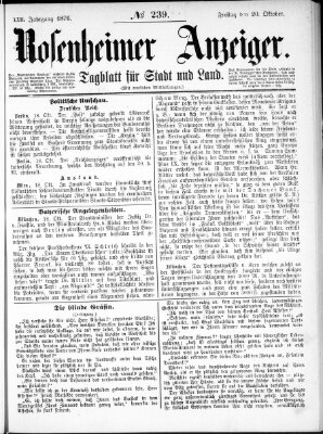 Rosenheimer Anzeiger Freitag 20. Oktober 1876