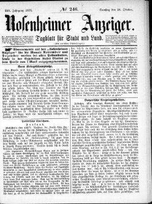 Rosenheimer Anzeiger Samstag 28. Oktober 1876