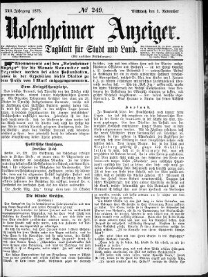 Rosenheimer Anzeiger Mittwoch 1. November 1876