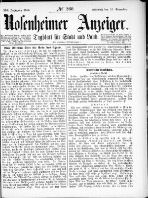 Rosenheimer Anzeiger Mittwoch 15. November 1876