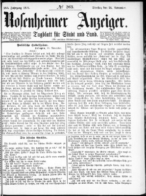 Rosenheimer Anzeiger Dienstag 21. November 1876