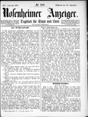 Rosenheimer Anzeiger Mittwoch 22. November 1876