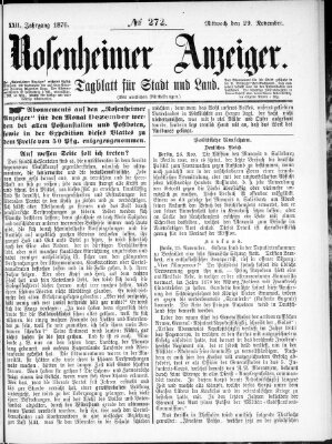 Rosenheimer Anzeiger Mittwoch 29. November 1876