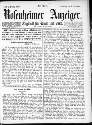 Rosenheimer Anzeiger Samstag 2. Dezember 1876