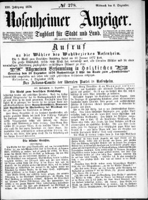 Rosenheimer Anzeiger Mittwoch 6. Dezember 1876