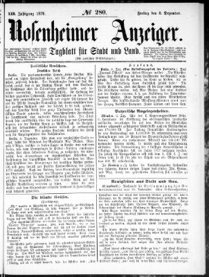 Rosenheimer Anzeiger Freitag 8. Dezember 1876