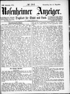 Rosenheimer Anzeiger Donnerstag 14. Dezember 1876