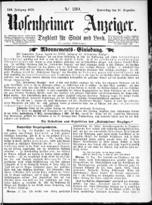 Rosenheimer Anzeiger Donnerstag 21. Dezember 1876