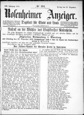 Rosenheimer Anzeiger Freitag 22. Dezember 1876