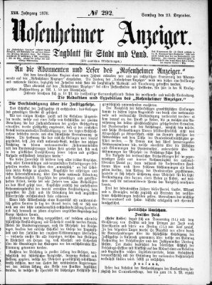 Rosenheimer Anzeiger Samstag 23. Dezember 1876
