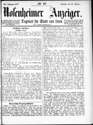 Rosenheimer Anzeiger Dienstag 20. Februar 1877