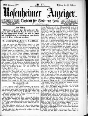 Rosenheimer Anzeiger Mittwoch 28. Februar 1877