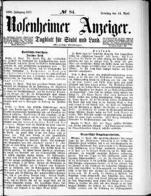 Rosenheimer Anzeiger Samstag 14. April 1877