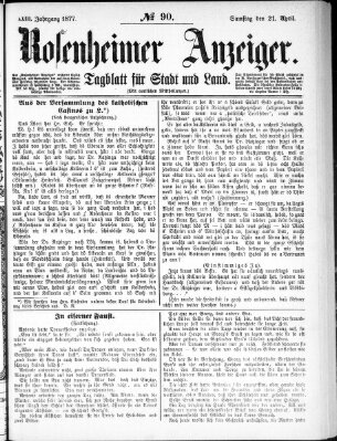 Rosenheimer Anzeiger Samstag 21. April 1877