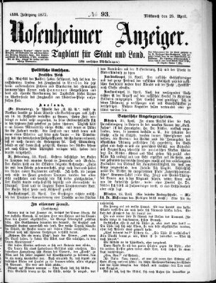 Rosenheimer Anzeiger Mittwoch 25. April 1877