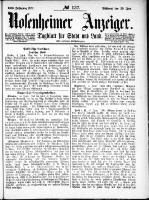 Rosenheimer Anzeiger Mittwoch 20. Juni 1877