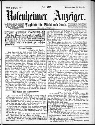 Rosenheimer Anzeiger Mittwoch 29. August 1877