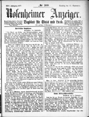 Rosenheimer Anzeiger Samstag 15. September 1877